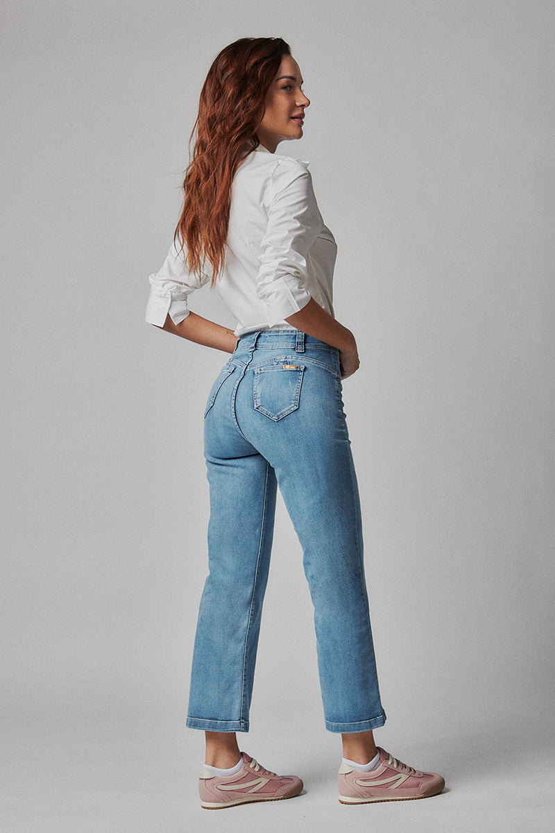 Jeans Mujer Tiro Alto Recto Seiko Crop 5545